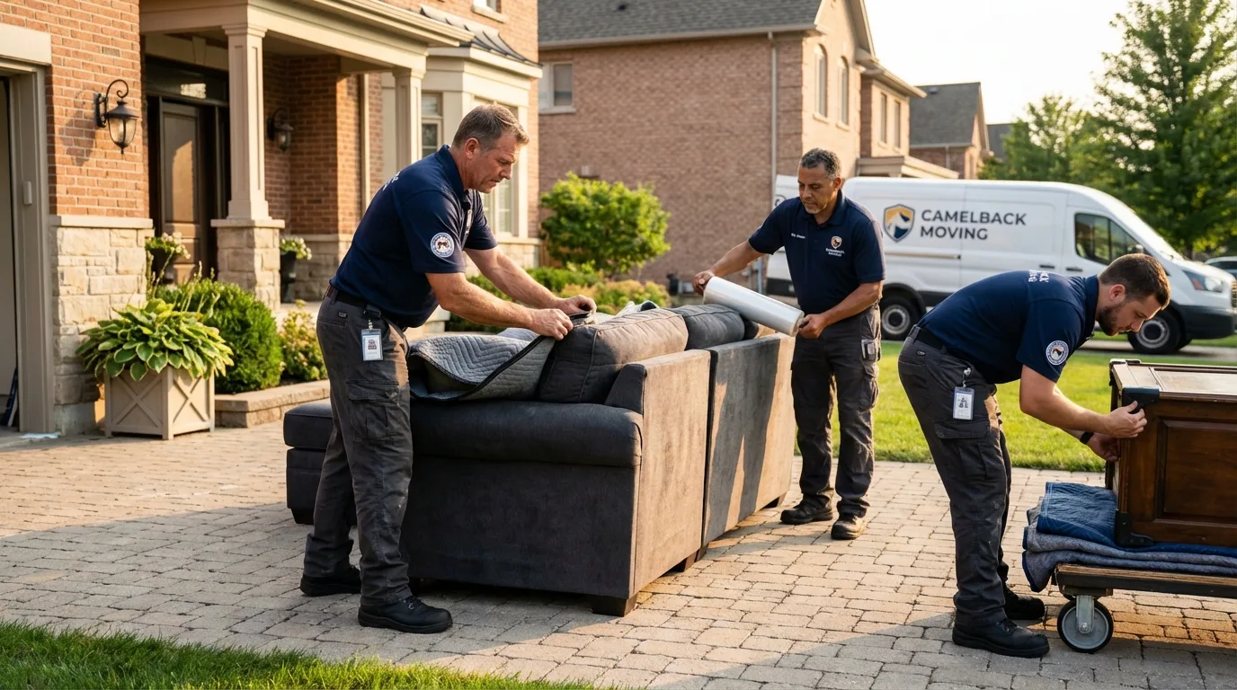 Large estate moving crew wrapping furniture in Kingston, MA